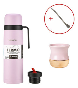 Kit Mate Ceramica Termo 1lt Bombilla Set Matero Terrano Lila