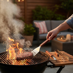 Set Parrilla 4 Piezas Cuchillo Tenedor Pinza Espatula