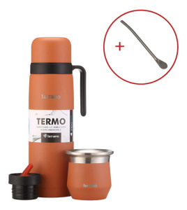 Kit Mate Tapa Silicona Termo Terrano Acero Inox + Bombilla Terracota