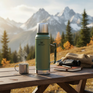 Termo Stanley Clásico 1 It Acero Inox Premium Tapon Cebador Verde Oscuro