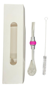 Bombilla Corta Piedra Acero Inox. Moderna Elegante Para Mate Fucsia