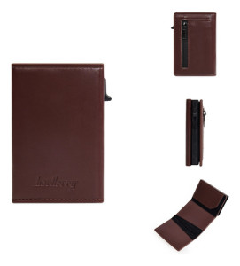 Billetera Tarjetero Baellerry Antirrobo Rfid Compacto Cierre Liso Marrón