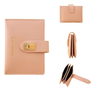 Monedero Broche Porta Tarjetas Dama Fino Elegante Compacto Rosa Liso