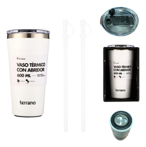 Vaso Termico Terrano 600ml Sorbito Tapa Acrilica Y Abridor Blanco