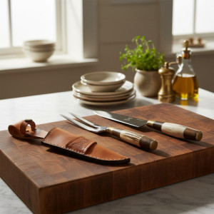 Set Cuchillo Tenedor Vaina Artesanal Asado Parrilla Acero Generico