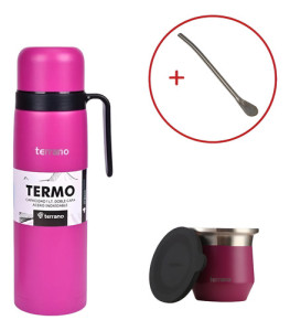 Kit Mate Tapa Silicona Termo Terrano Acero Inox + Bombilla Violeta