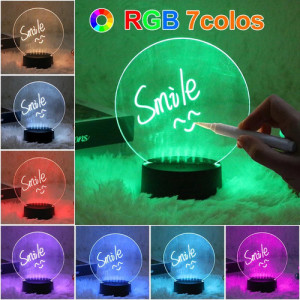 Lampara Pizara Led Rgb Colores Usb Acrilica + Lapiz Regalo Negro