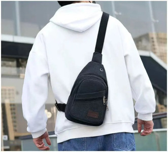 Bandolera Riñonera Cruzada Urbana Casual Lona Resistente Lona Negro