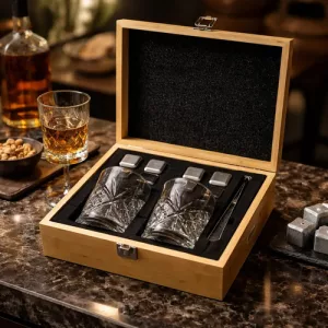 Set Vasos Whisky Con 8 Piedras Enfriadoras Caja Madera Bambo Bamboo
