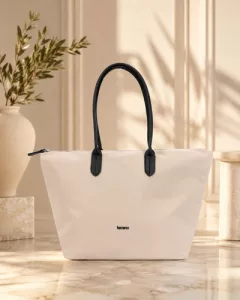 Bolso Cartera Roma Terrano Lona C/cierre Manijas Simil Cuero Beige