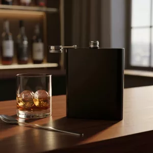 Petaca Acero Inox Negra 237ml 8oz Whisky Bebidas Tapa Rosca Negro