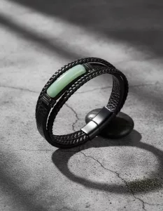 Pulsera Cuero Piedra Natural Ojo De Tigre Energetica Verde 10 Cm 19 Cm