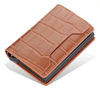Tarjetero Croco Antirrobo Elegante Compacto Billetera Rfid Marrón Claro Croco