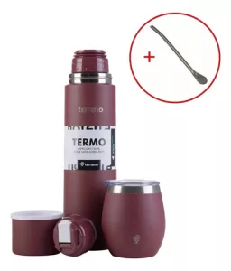 Kit Matero Terrano Termo 750ml Mate C/tapa + Bombilla Regalo Bordo - Mate Con Tapa
