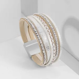 Pulsera Cuero Tejida Mujer - Hebilla Magnética Aleación Blanco 10 Cm 19 Cm