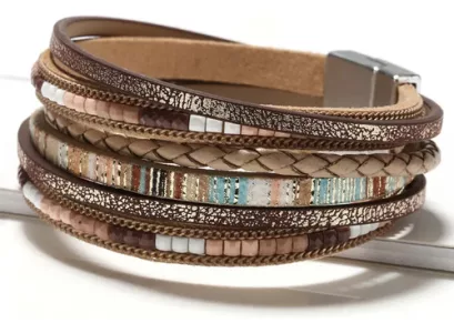 Pulsera Cuero Tejida Mujer - Hebilla Magnética Aleación Marrón 10 Cm 19 Cm