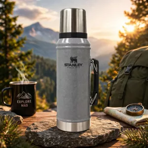 Termo Stanley Clásico 1 It Acero Inox Premium Tapon Cebador Verde Militar