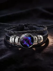 Pulsera Cuero Signo Zodiacal Ajustable - Brilla En Oscuridad Sagitario 10 Cm 21 Cm