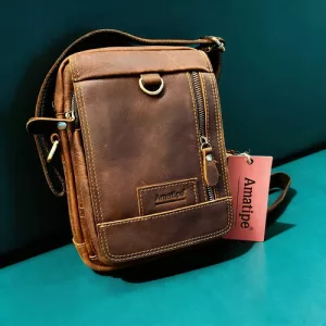 Morral Cuero Amatipe Bandolera Compacta Bolso Chico + Correa Marrón