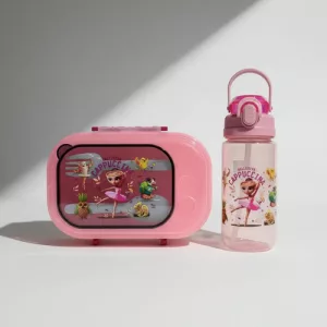Set Lonchera + Botella 600ml Vianda Escolar Niños Merienda Rosa