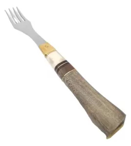 Set Cuchillo Tenedor Vaina Cuero Artesanal Acero Inox.