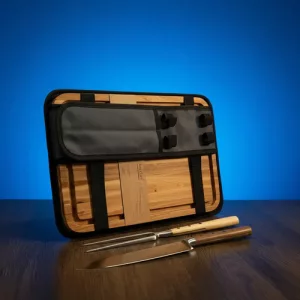 Set Parrillero 4 Piezas Tabla Cuchillo Tenedor Estuche Asado