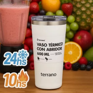Vaso Termico Terrano 600ml Acero Inox Abridor Tapa Acrilica Rosa