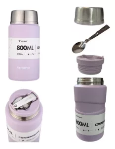 Contenedor Alimento 800ml Termico Cuchara Plegable Terrano Lila