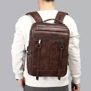 Mochila Simil Cuero Ejecutiva Para Laptop Notebook Premium Marrón