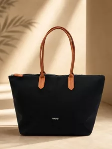 Bolso Cartera Roma Terrano Lona C/cierre Manijas Simil Cuero Negro