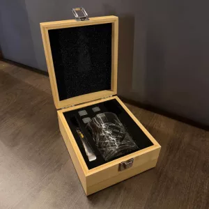 Set Vaso 350ml Whisky Con Piedras Hielo, Pinza + Caja Bamboo Bamboo