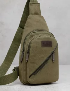 Riñonera Bandolera Cruzada Tela Unisex Urbana Ajustable Marrón Claro