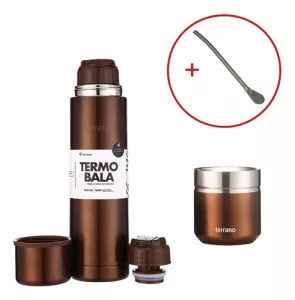 Kit Termo 750ml Terrano Mate Acero Inox Camionero + Bombilla Cooper Mate Folkie