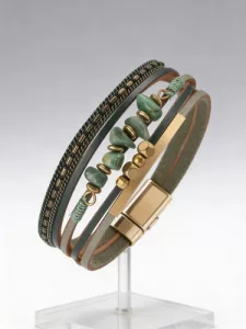 Pulsera Envolvente Dama Piedras Naturales Cierre Magnético Verde 10 Cm 21 Cm