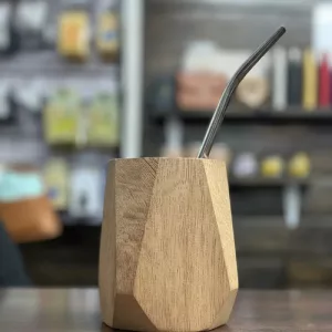 Mate Madera Artesanal Geometrico Chico + Bombilla Regalo Madera Geométrico