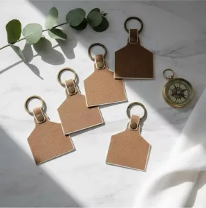 5 Llaveros Cuero Crudo Artesanal Argolla Metal Personalizble Cuero