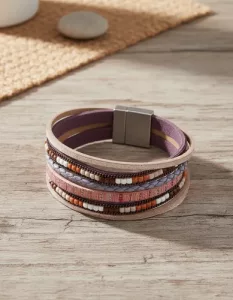 Pulsera Cuero Tejida Mujer - Hebilla Magnética Aleación Gris 10 Cm 21 Cm