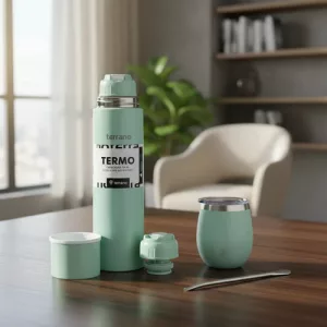 Kit Matero Terrano Termo 750ml Mate C/tapa + Bombilla Regalo Verde Agua - Mate Con Tapa