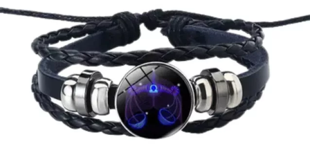 Pulsera Cuero Signo Zodiacal Ajustable - Brilla En Oscuridad Libra 10 Cm 21 Cm