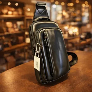 Bandolera Cruzada Cuero Bolso Riñonera Correa Ajustable Negro
