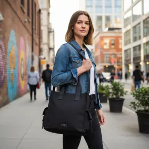 Bolso Terrano C/correa Cartera Amplia Dama Bolsillos Mujer Negro Lisa