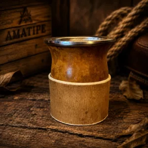 Mate Porongo Calabaza Boquilla Acero Inox + Posa Mate Cuero Marrón