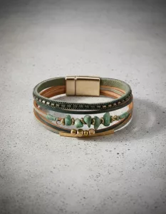 Pulsera Envolvente Dama Piedras Naturales Cierre Magnético Verde 10 Cm 21 Cm