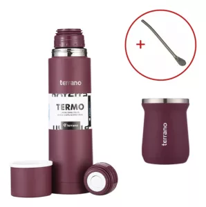 Kit Matero Terrano Termo 750ml Mate C/tapa + Bombilla Regalo Uva - Mate Tradicional