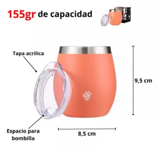 Kit Matero Terrano Termo 750ml Mate C/tapa + Bombilla Regalo Coral - Mate Con Tapa