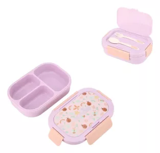 Lonchera Terrano Kids Escolar Lunch Box Cubiertos Niño Lila Abejita