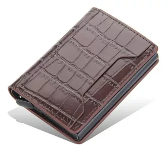 Tarjetero Croco Antirrobo Elegante Compacto Billetera Rfid Marrón Claro Croco