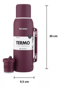 Termo Terrano 1lt Base Silicona Anticaida + Mate + Bombilla Azul Metalizado