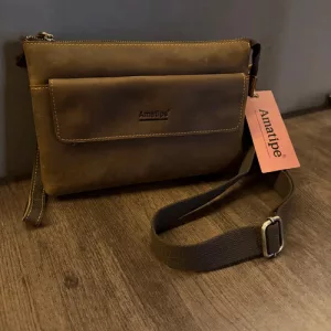 Cartera Cuero Amatipe Bolso Mano Portadocumento Con Correa Marrón Dorado Envejecido