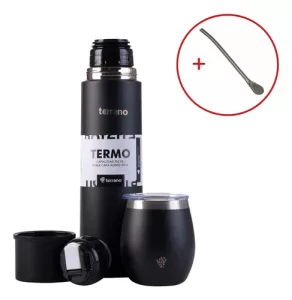 Kit Matero Terrano Termo 750ml Mate C/tapa + Bombilla Regalo Negro Opaco - Mate Con Tapa